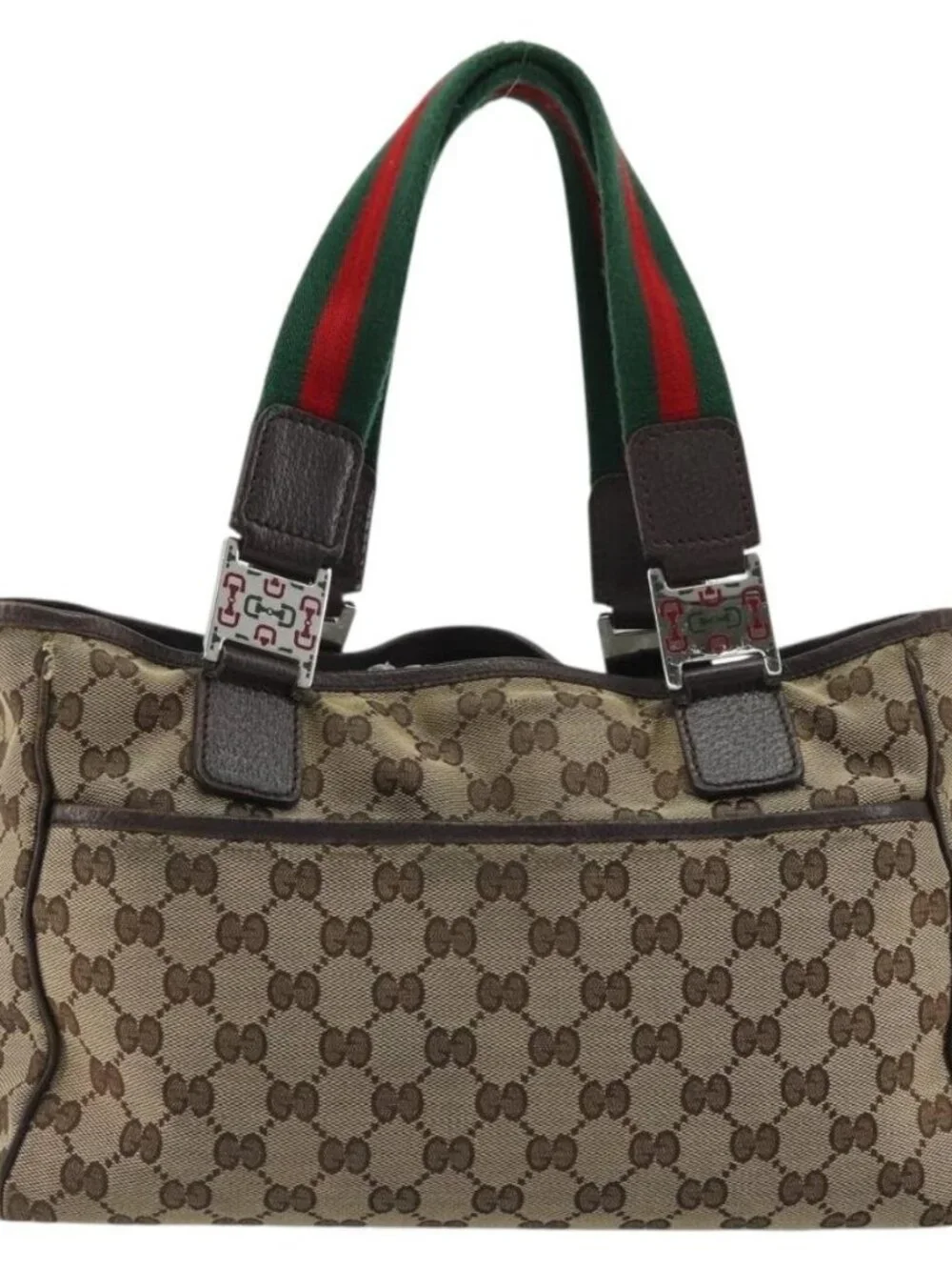 GUCCI GG Canvas Web Sherry Line Hand Bag Beige Red Green 145810 Auth 175735